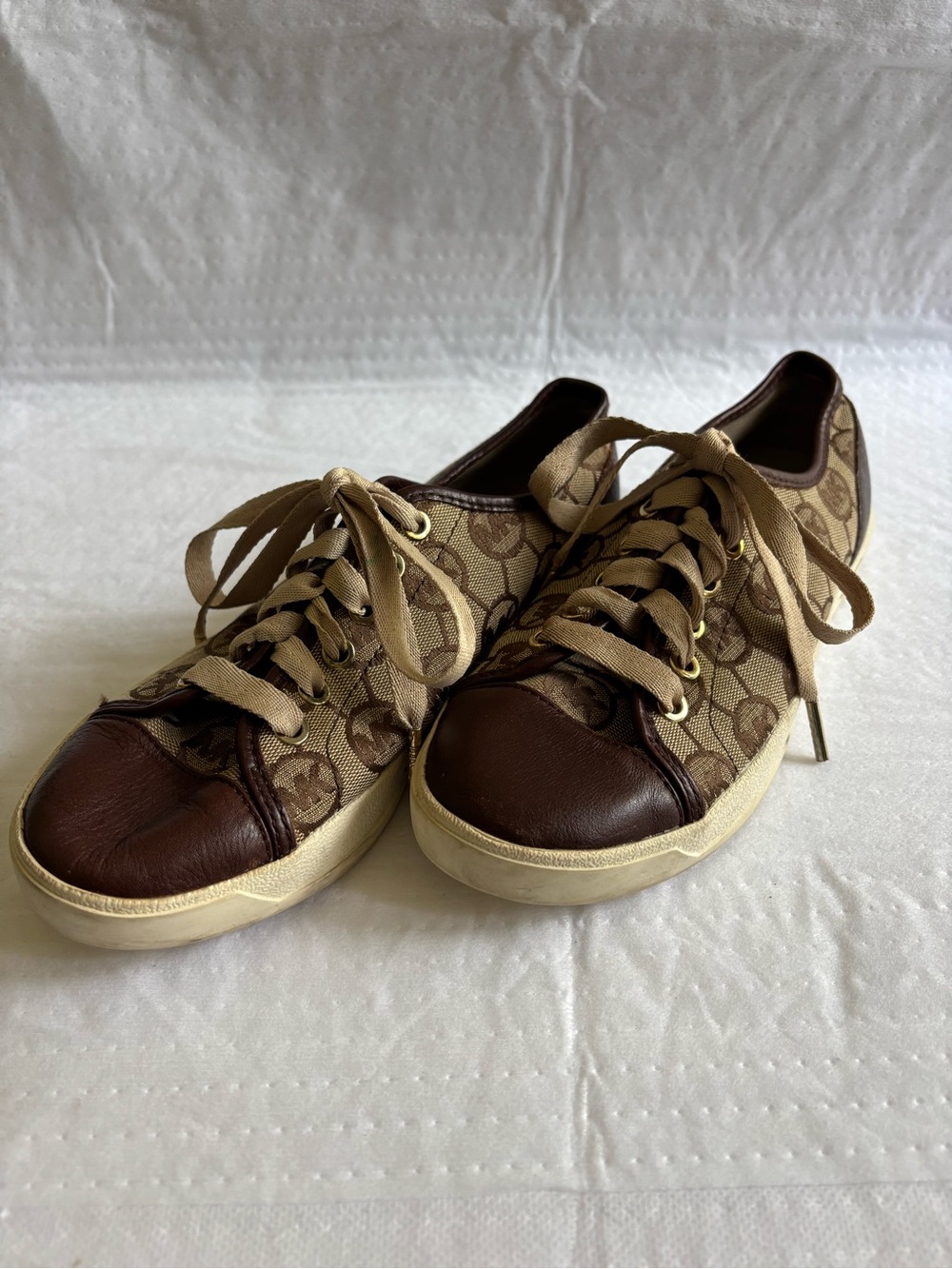 Michael Kors Brown and Tan Signature Lace-Up Monogram Sneakers